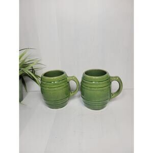 2 Vintage McCoy Pottery Green Barrel Mugs Beer Tankard 16